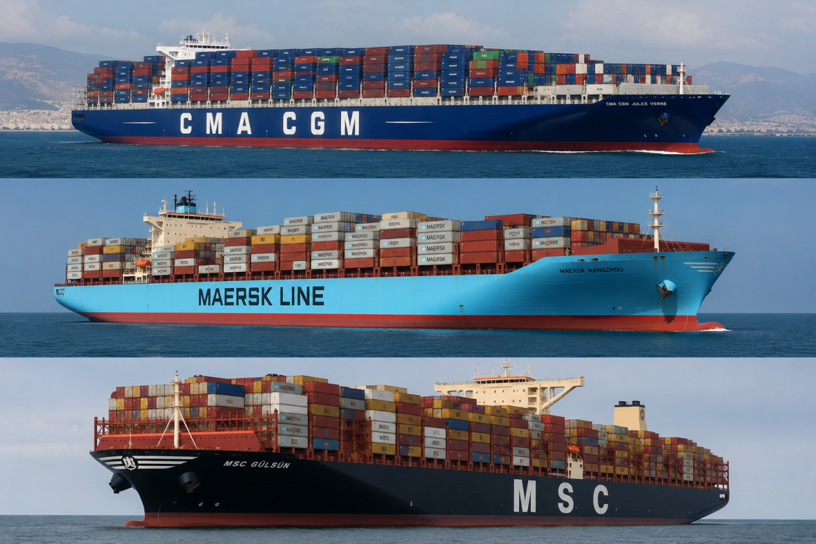 Три контейнеровози компаній CMA CGM, Maersk Line та MSC у морі
